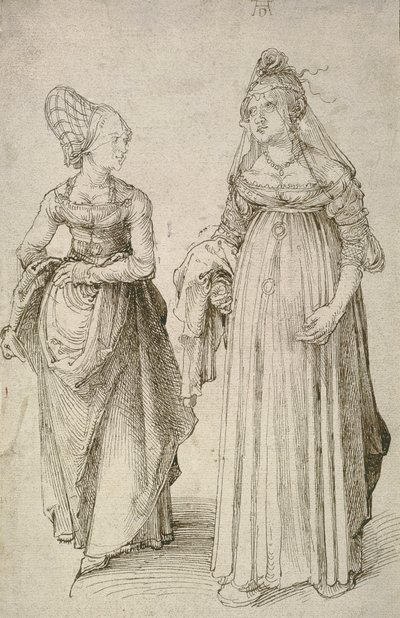 Dama con vestido veneciano contrastado con una ama de casa de Núremberg de Albrecht Dürer